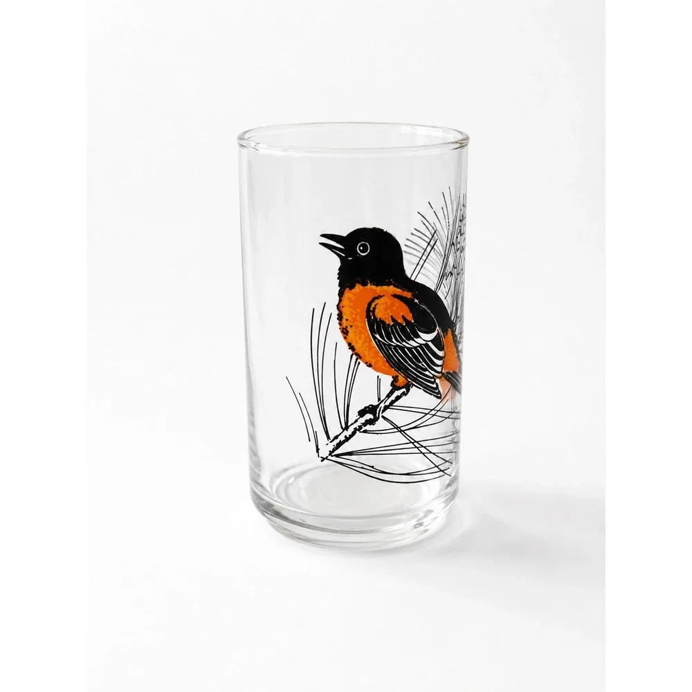 Vintage Style Bird Highball Glasses Set of 3 Cardinal Chickadee Baltimore Oriole